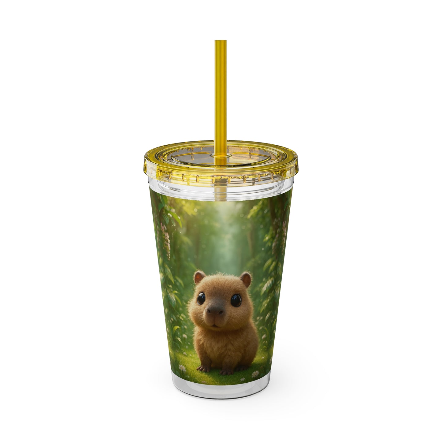 Tropical Tumbler with Straw | 16oz Colorful Travel Cup / Baby Cabybara