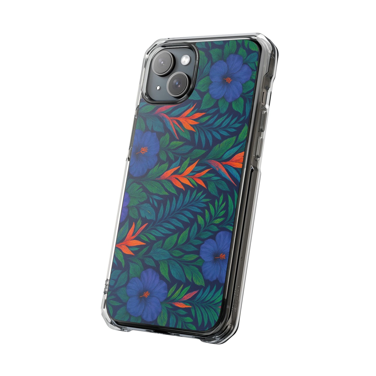 Midnight Flower Navy Magnetic Clear Phone Case, Many Models