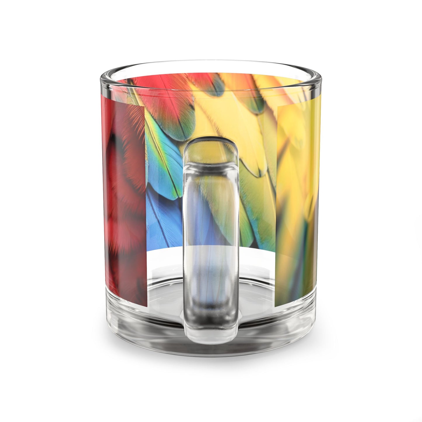 Tropical Glass Mug - 10oz Coffee Cup / Macaw Feathers