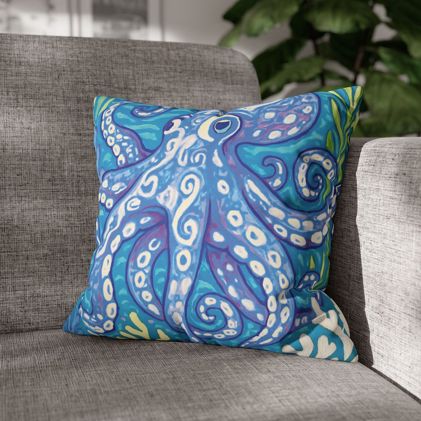 Faux Suede Square Pillowcase - Blue Kraken Joe