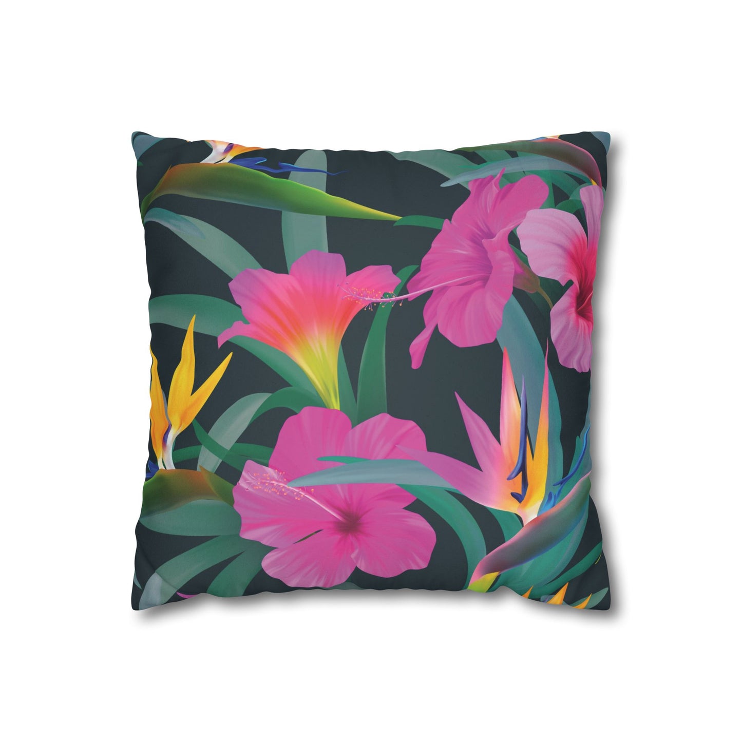 Faux Suede Square Pillowcase - Tropical Floral Beauties