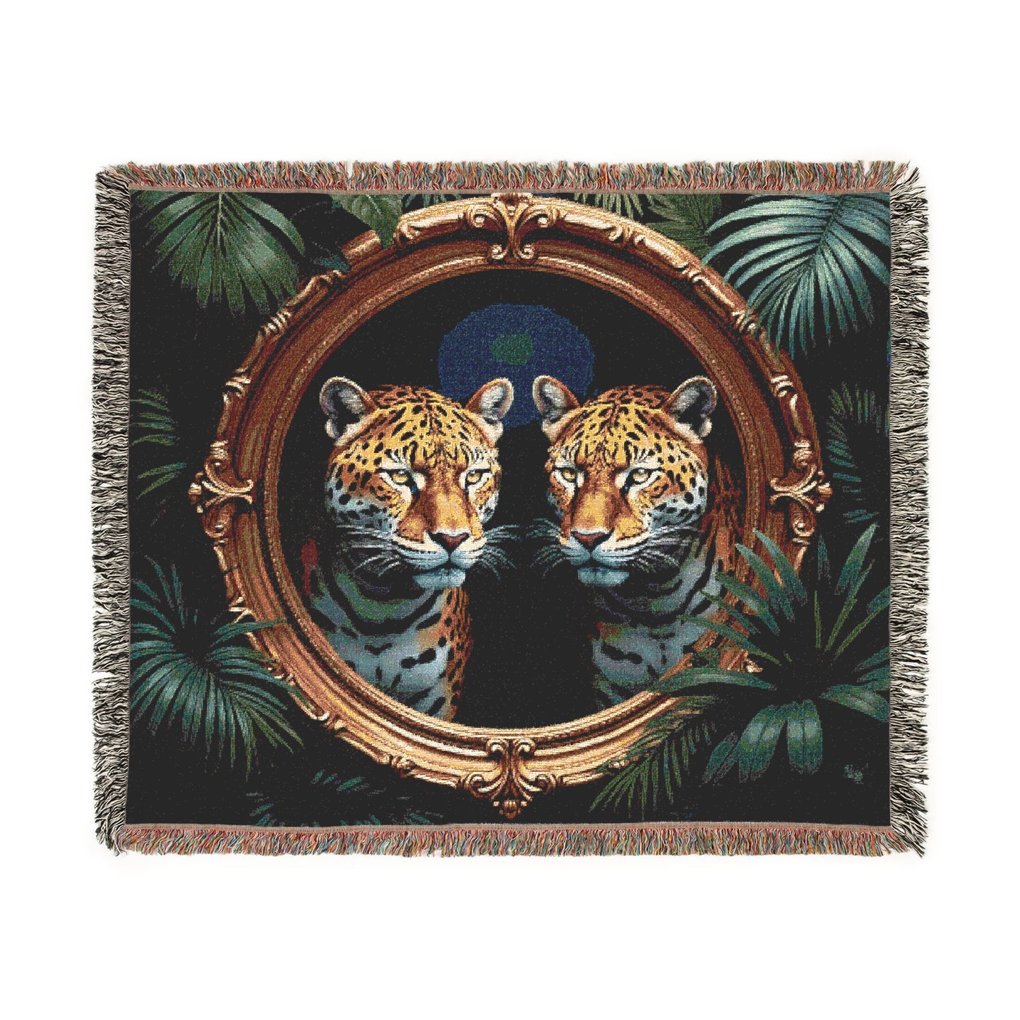 Woven Blanket, 3 Sizes - Tropical Home Decor / Rainforest Framed Two Jaguars