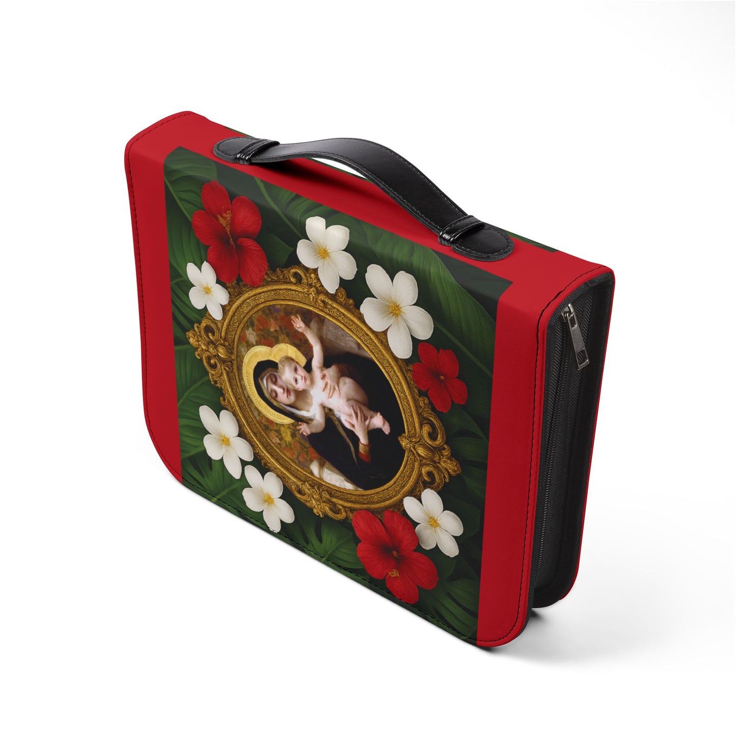 Tropical Bible Cover, Virgin of the Lilies Dark Red / Floral Bible Protector, Chrisitan Church Accessories