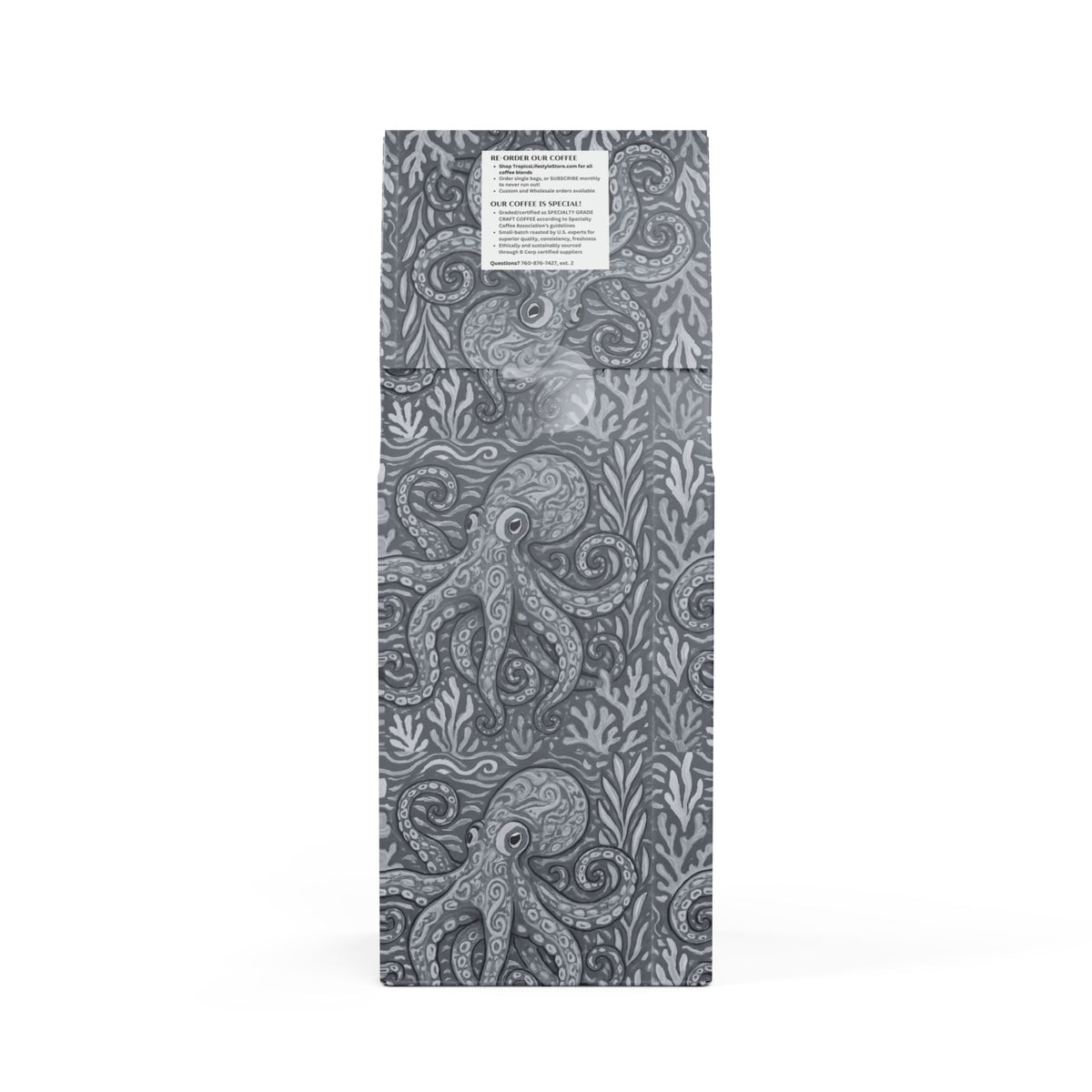 Copy of Black Coral Blend™ (Dark French Roast) Specialty Grade Craft Coffee / Octopus Kraken Joe, Noir/WH