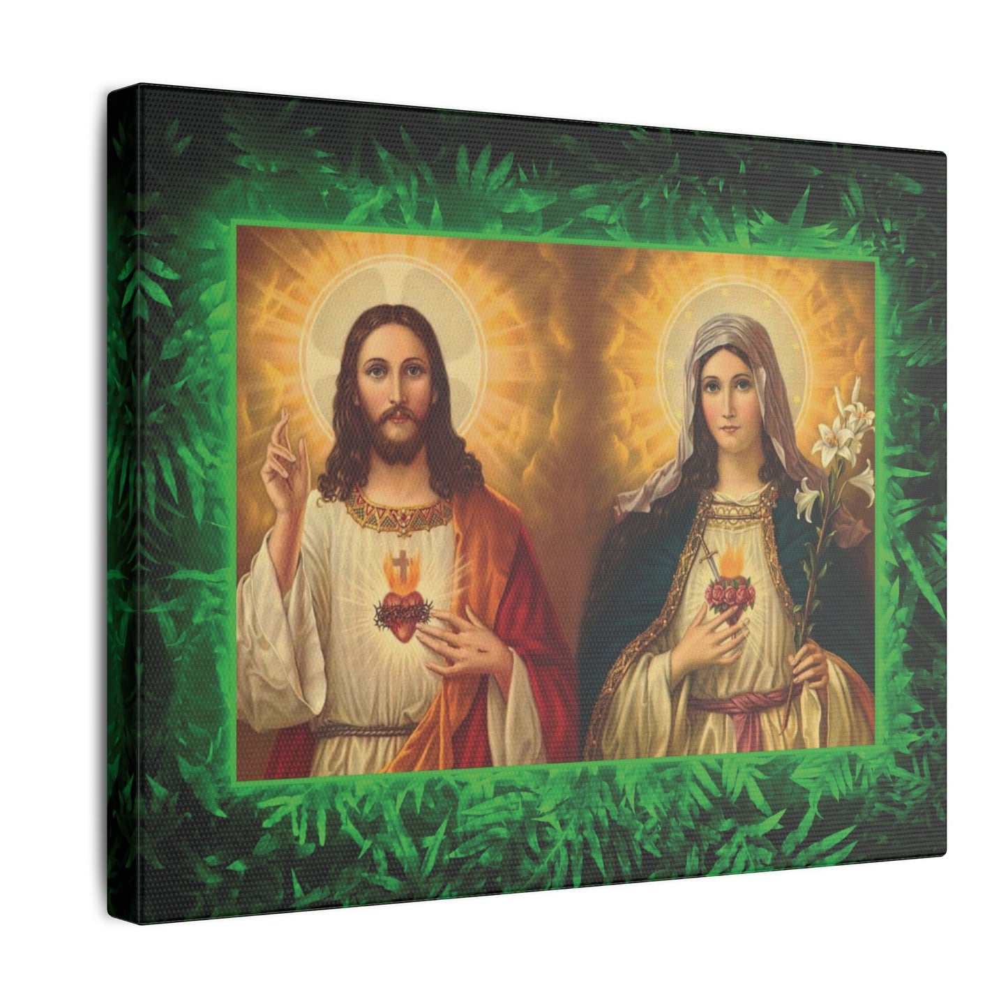 "Tropical Glow Jesus and Mary" Religious Canvas Artwork - Stretched Canvas Print / Byzantine Icons