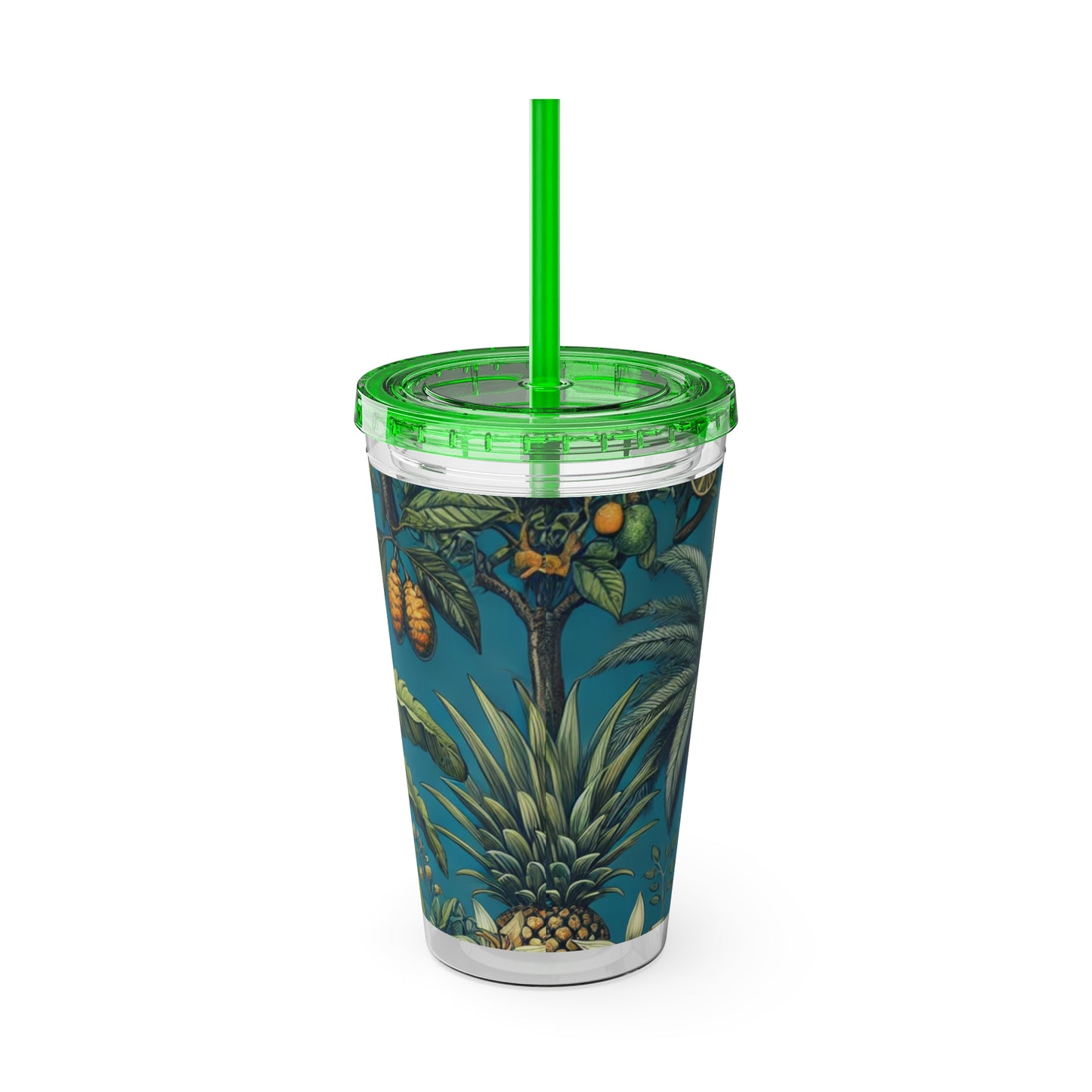 Tropical Tumbler with Straw | 16oz Colorful Travel Cup / Tropical Fruit Blue