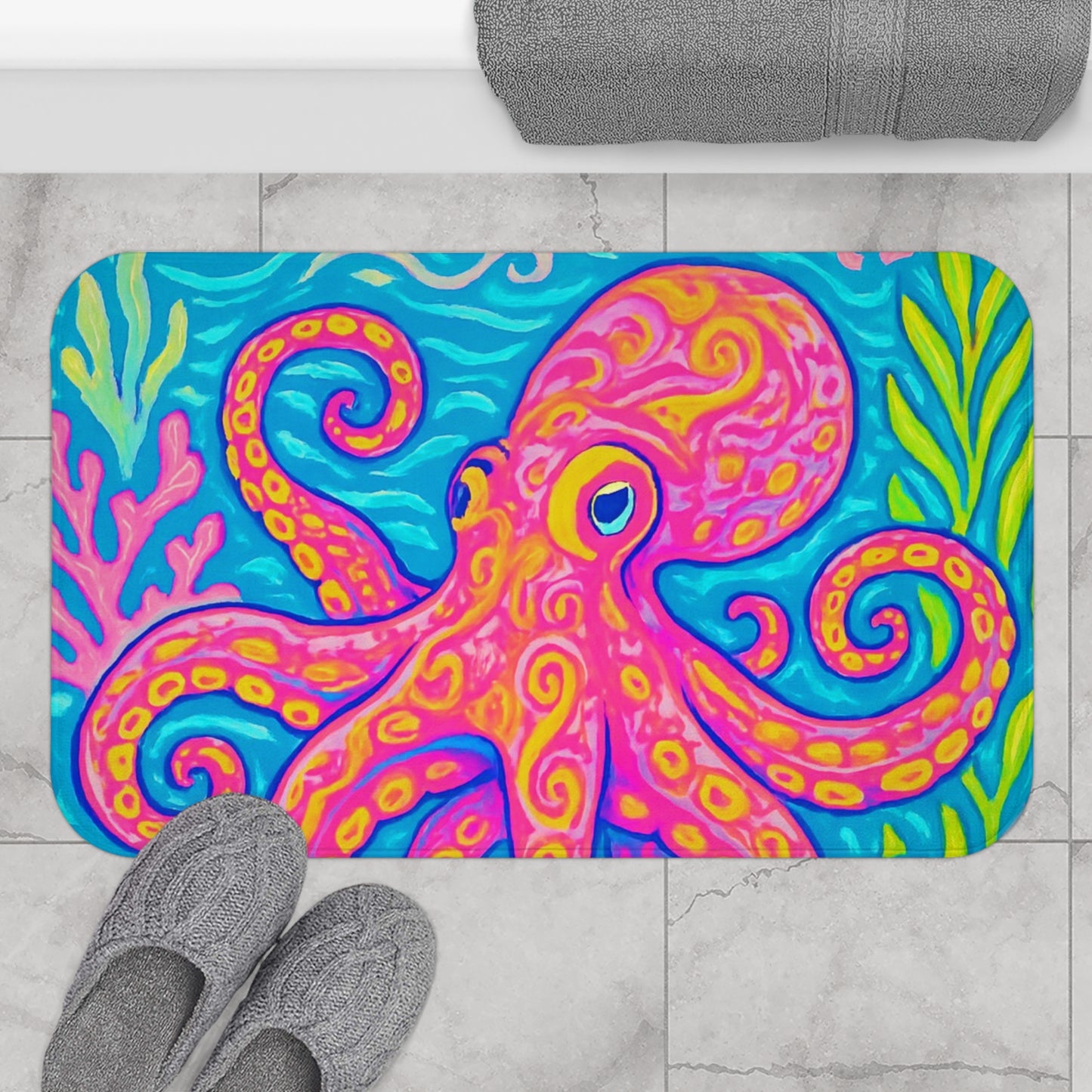 Kraken Joe Bath Mat, 2 Sizes - Tropical Octopus Vibes for Home Decor
