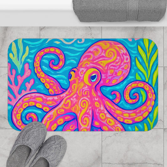 Kraken Joe Bath Mat, 2 Sizes - Tropical Octopus Vibes for Home Decor