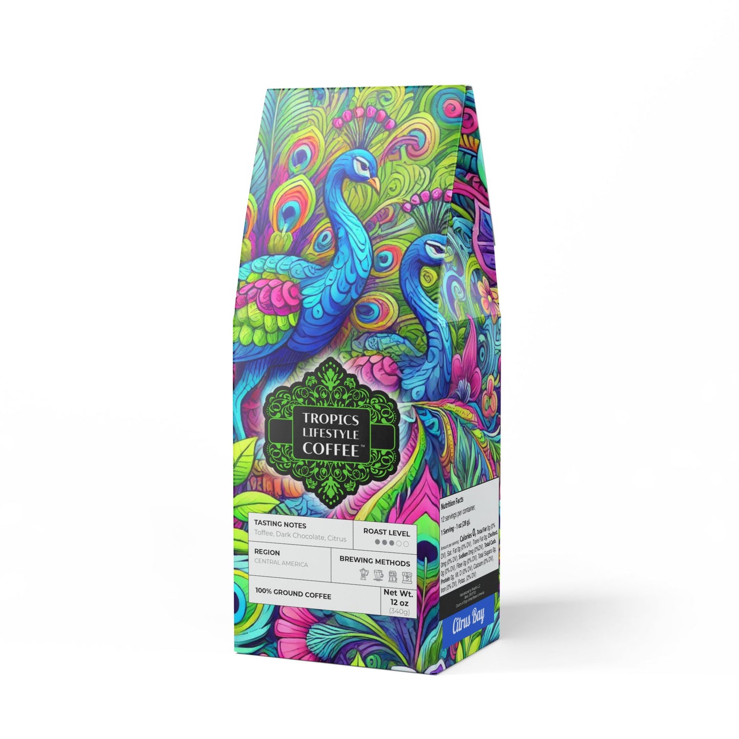Citrus Bay Blend™ (Medium Roast) Specialty Grade Craft Coffee / Rainforest Peacocks Pop