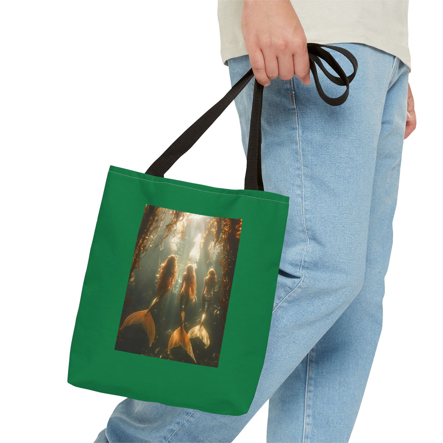 Three Mermaid Sisters, Dark Green Tote Bag - 3 Sizes