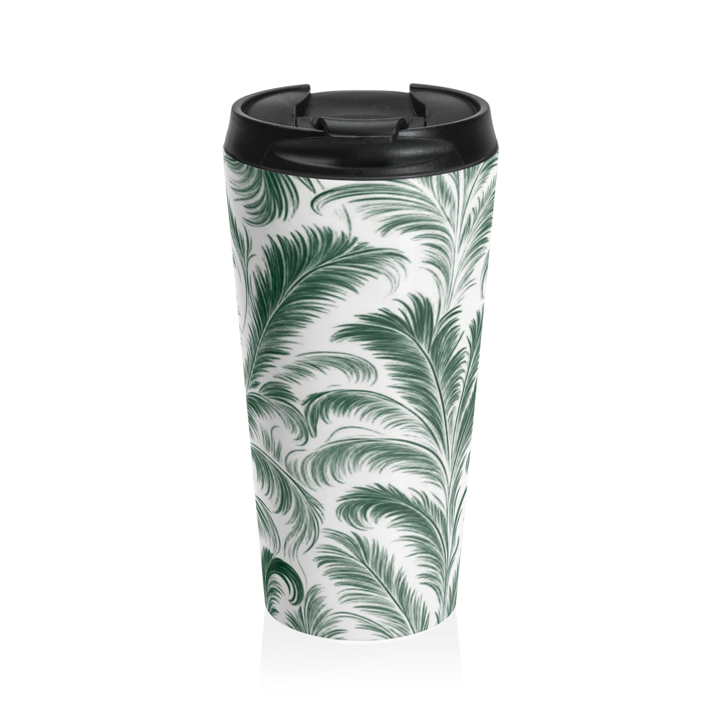 15 oz. Stainless Steel Travel Mug / Rocco Palms, Green & White