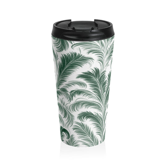 15 oz. Stainless Steel Travel Mug / Rocco Palms, Green & White