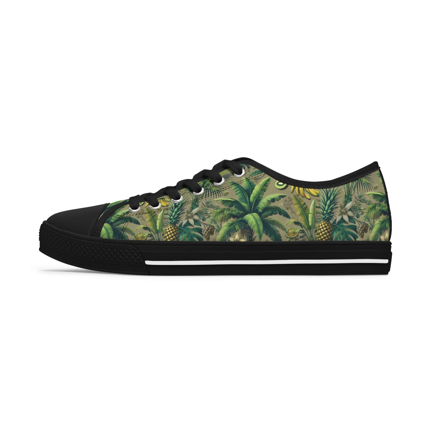 Stylish Women's Low Top Sneakers - Trendy Tropical Casual Footwear for Everyday Wear / Palms and Tropical Fruit/Taupe