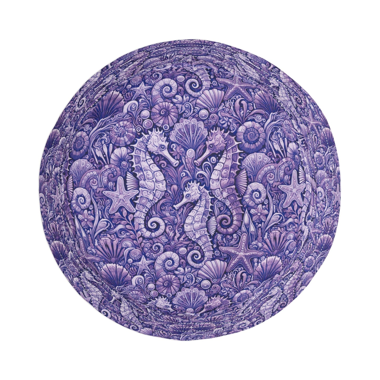 Tropical Polyester Bucket Hat, 2 Sizes - Seahorses Amethyst