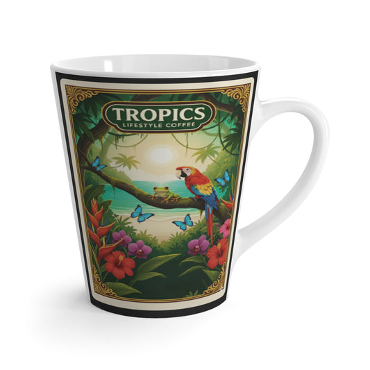 Latte White Mug - Parrot Beach Poster / TLCoffee Logo