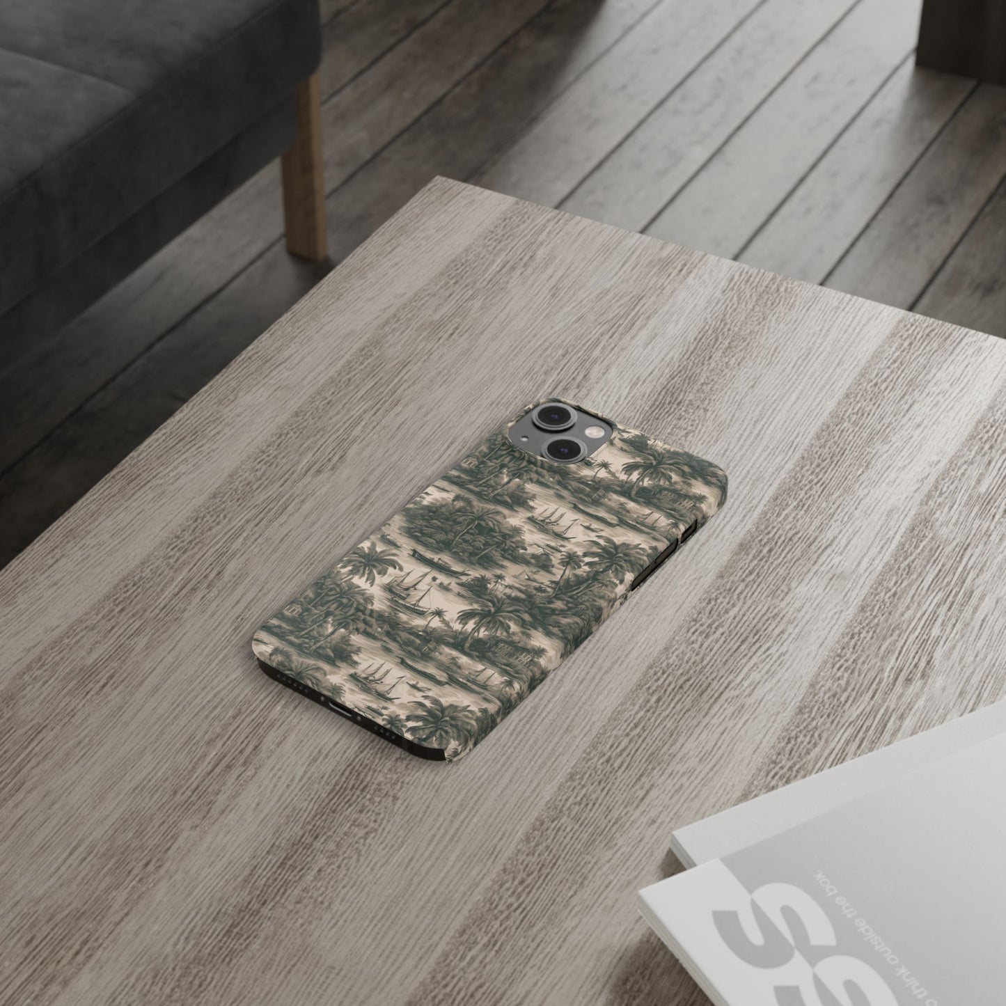 Slim Phone Cases - Tropical Toile #1, black