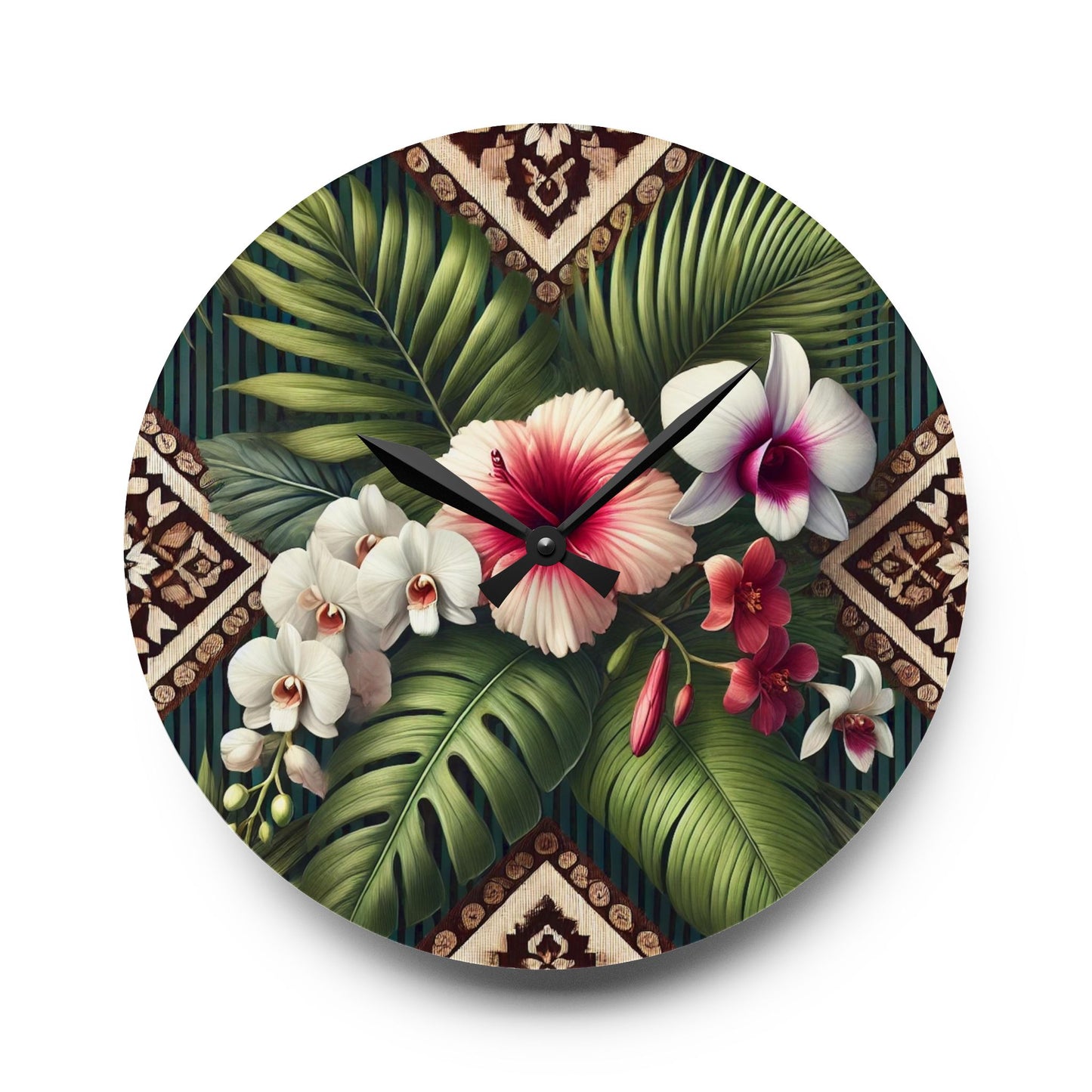 Acrylic Wall Clock / Tiki Orchids