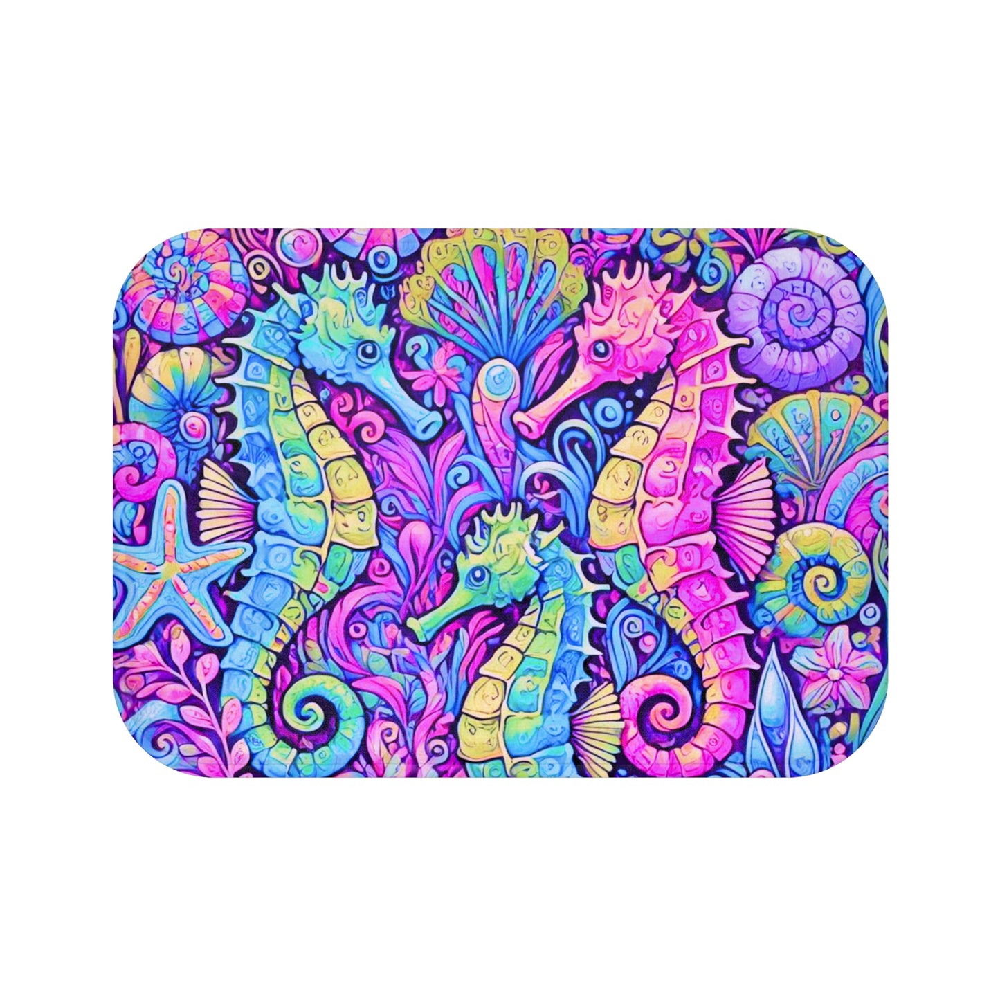 Seahorse Trio/Fantasy Pop Bath Mat, 2 Sizes - Tropical Vibes for Home Decor