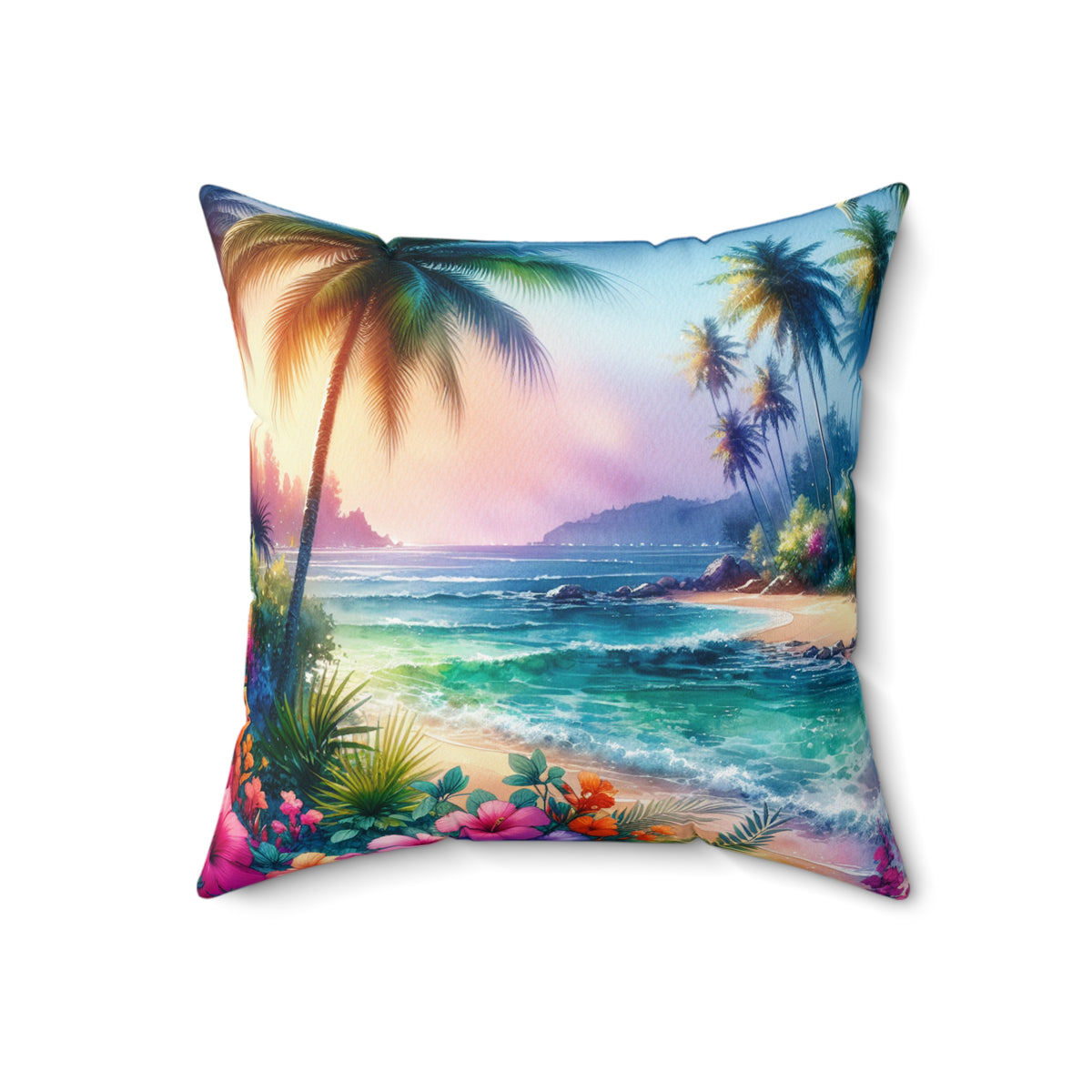 Tropical Pillow, 4 sizes - Colorful Spun Polyester Square Cushion / Bay of Peace