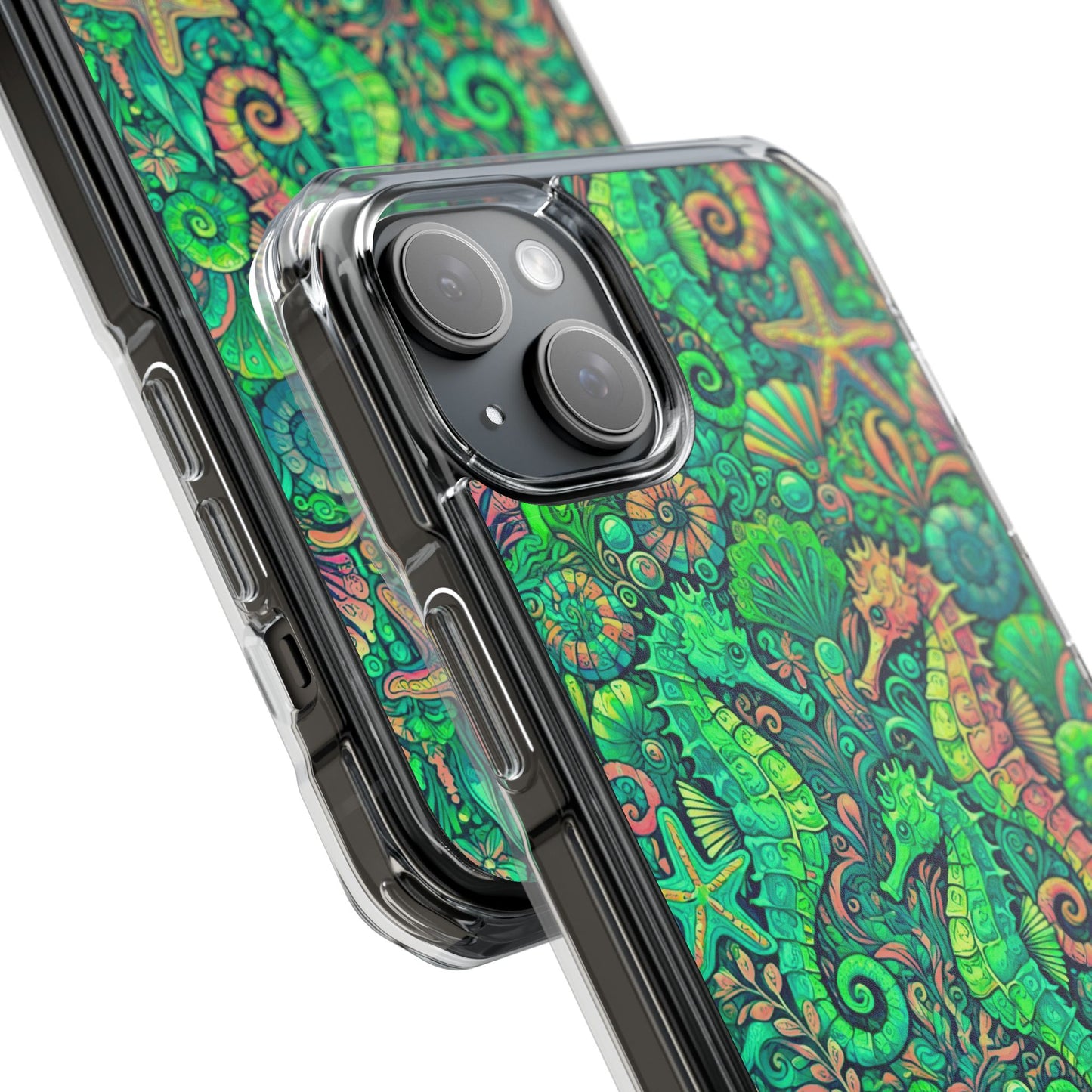 Seahorses/Hot Lime Magnetic Clear Phone Case, Many Models