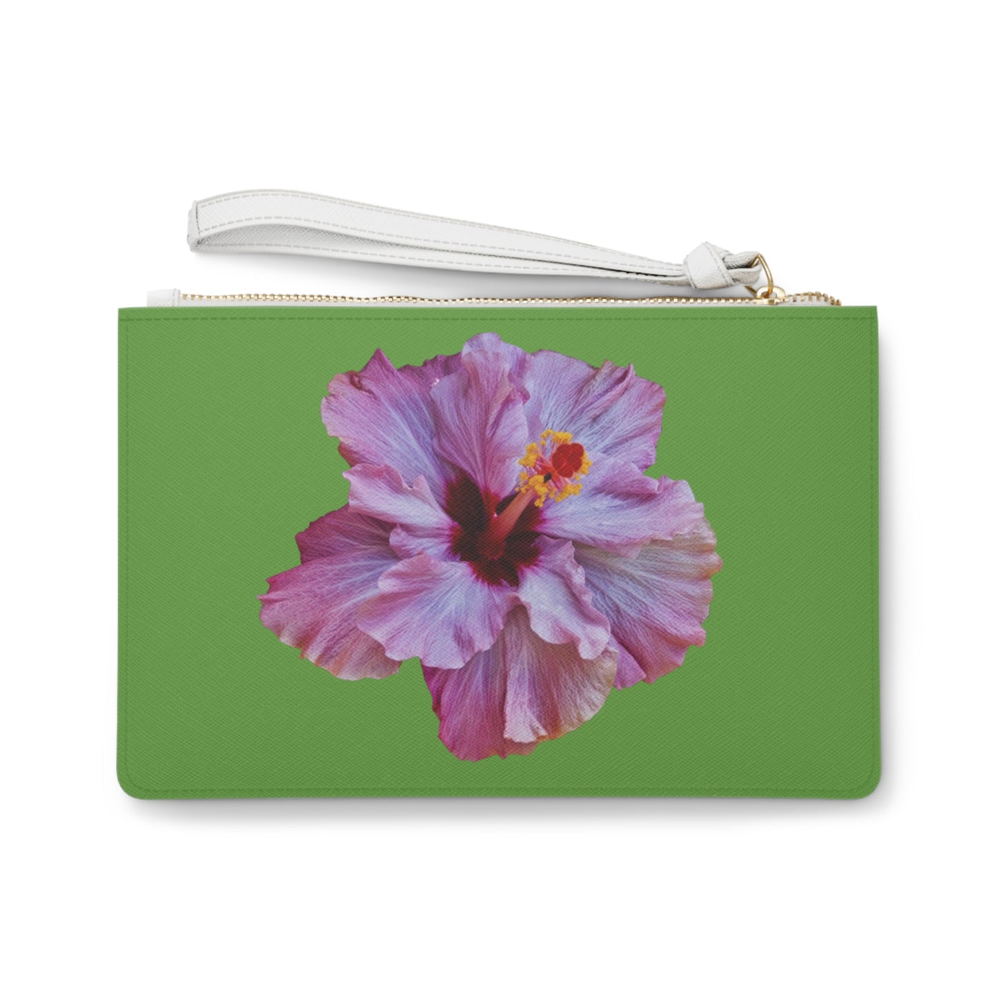 Tropical Faux Leather Clutch Bag - Perfect for Beach Adventures & Summer Vacations / Photo Purple Hibiscus, Green