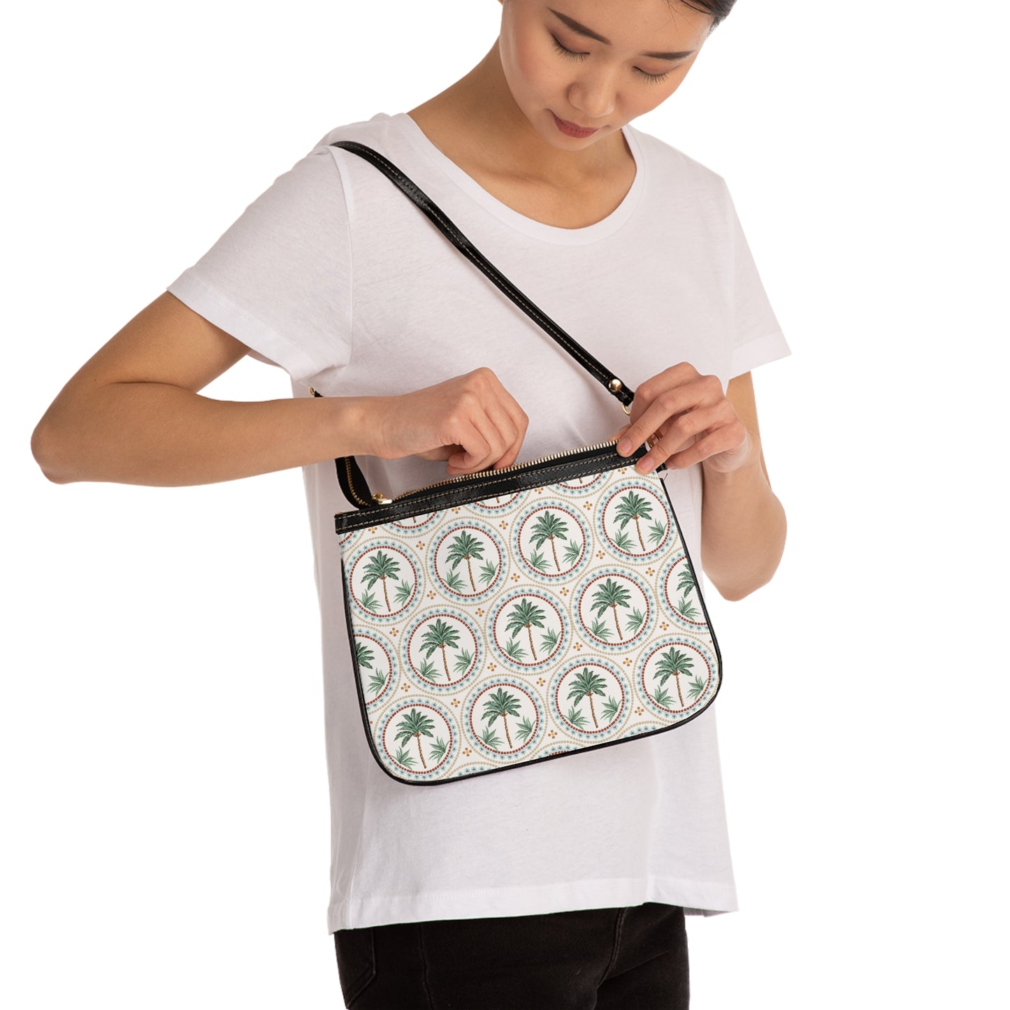 Tropical Small Shoulder Bag | Stylish Crossbody Purse / Mosaic Palm Tree