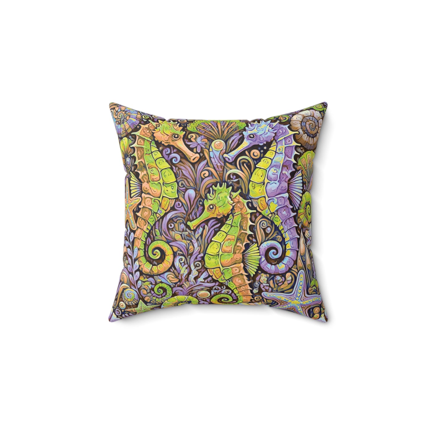 Decorative Pillow - Accent Cushion, 4 Sizes / Seahorse Trio, Yellow and Purple