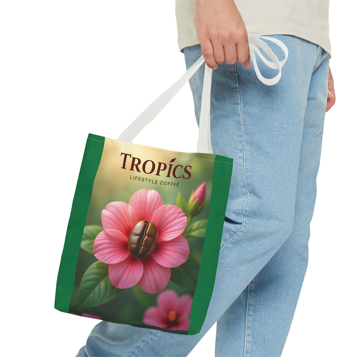 Pink Flower/Green TLCoffee Tote Bag - 3 Sizes