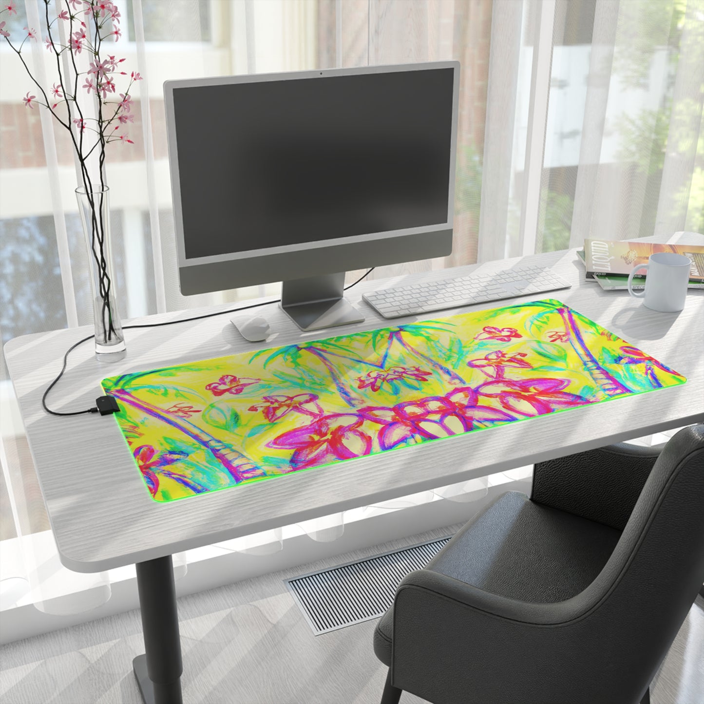 LED Gaming Mouse Pad With Vibrant RGB Lighting, 4 Sizes / Tropical Doodles, Yellow