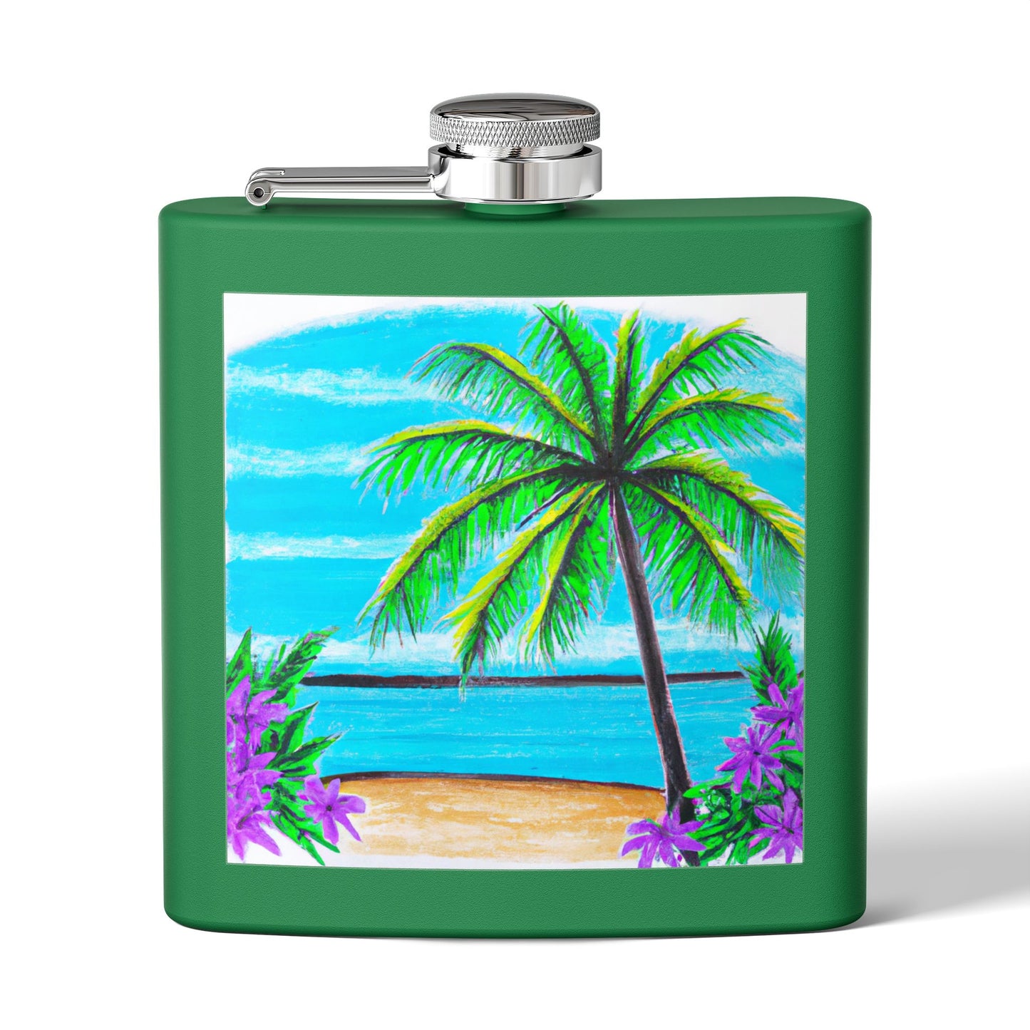 Tropical Stainless Steel Flask - 6oz Travel Drinkware for Beach Lovers / Calm Beach