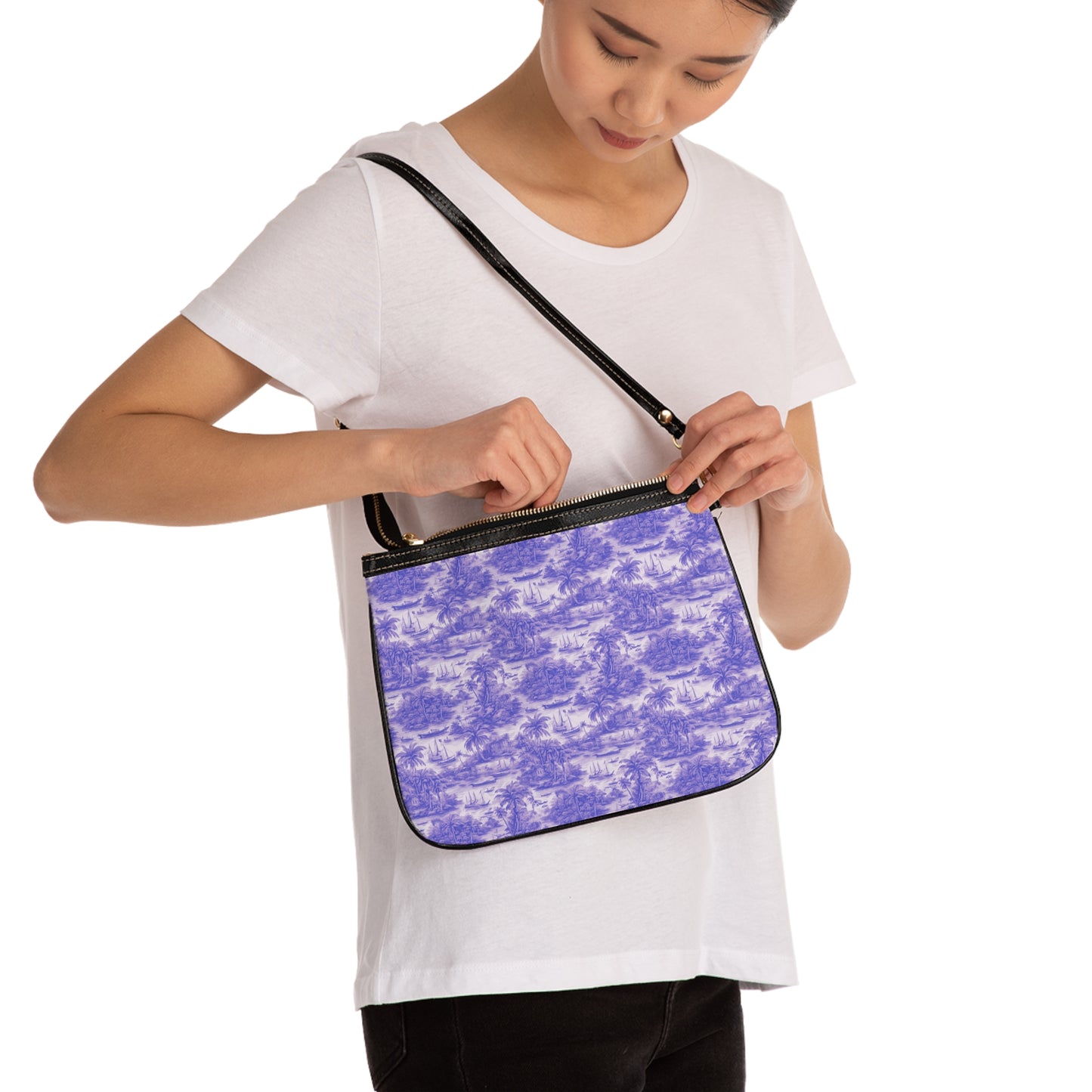 Tropical Small Shoulder Bag | Stylish Summer Crossbody Purse / Tropical Toile #1, Purple