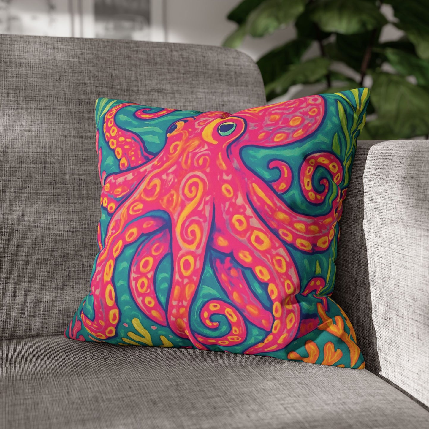 Faux Suede Square Pillowcase - Red Kraken Joe