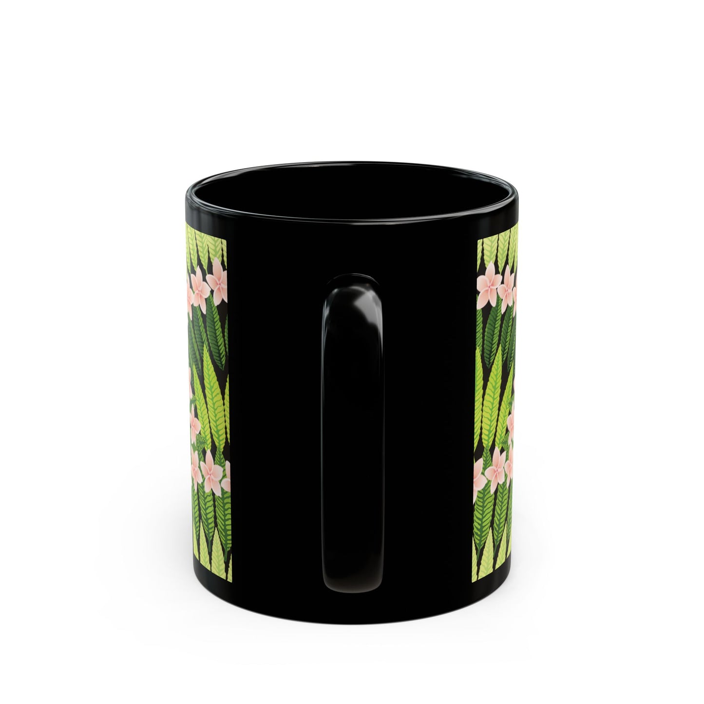 Black Mug (11oz, 15oz), Plumeria and Palms, Lime