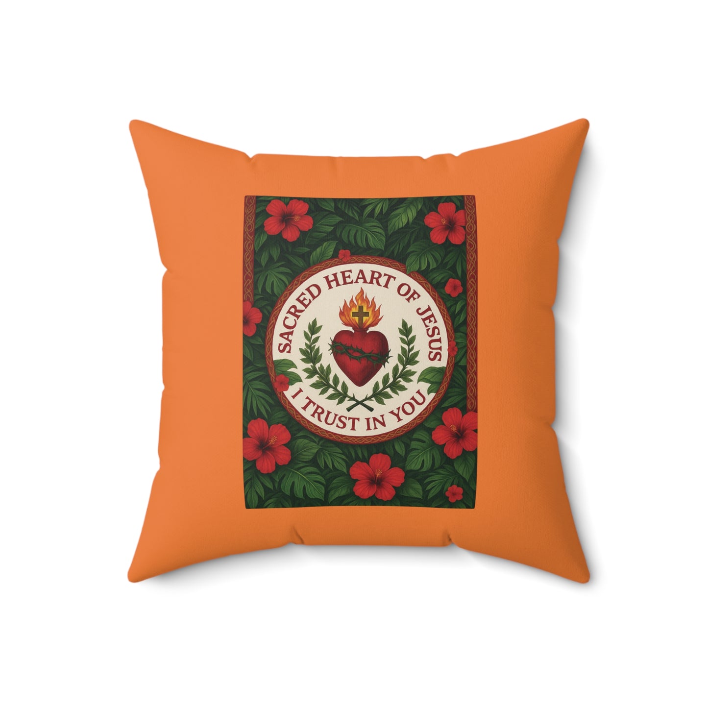 Religious Decorative Pillow - Accent Cushion, 4 Sizes / Sacred Heart of Jesus Prayer, Crusta Lt. Orange