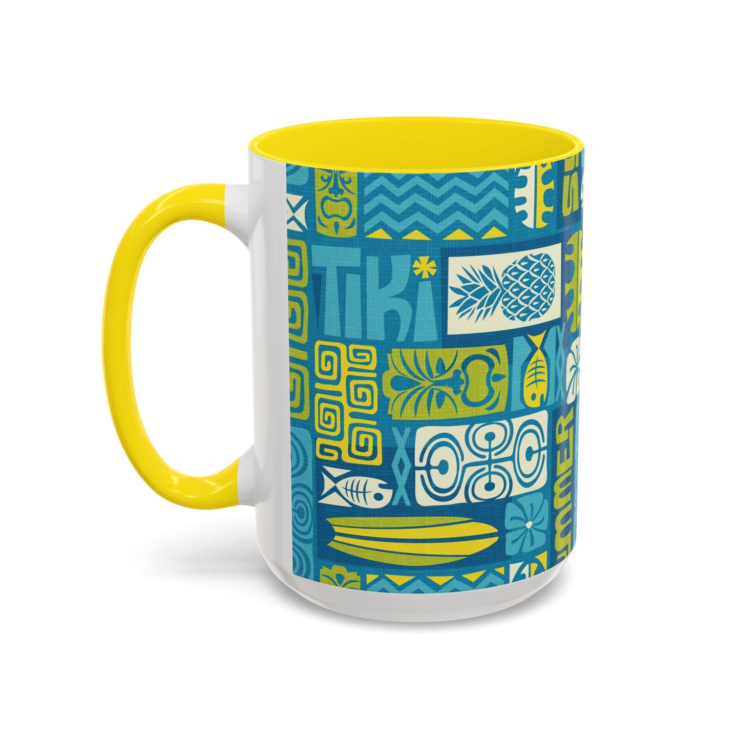 Accent Coffee Mug (11, 15oz), 8 Colors - Tiki Poster Blue