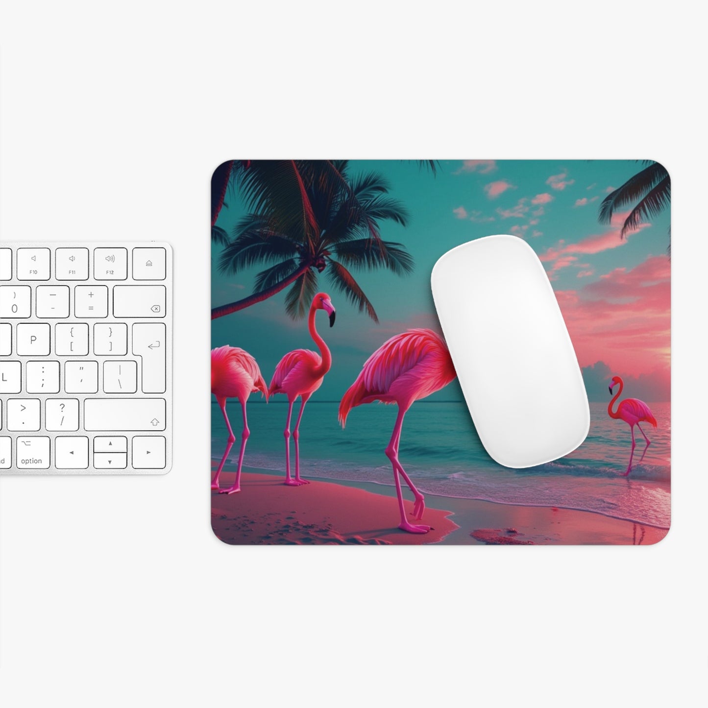 Tropical Mouse Pad, 2 Shapes - Beach Vibes for Home Office & Gamer / Neon Flamingos at Night