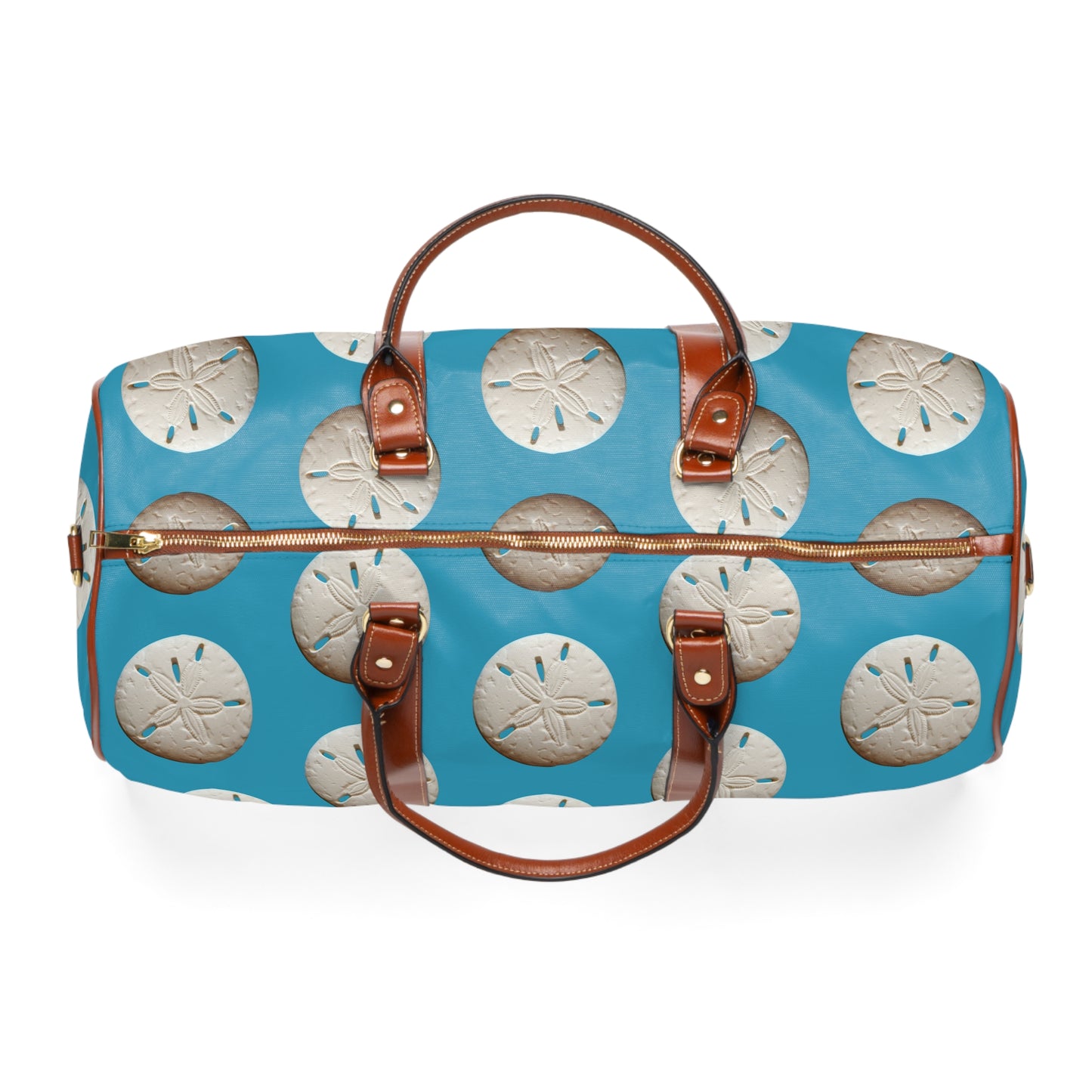 Tropical Waterproof Travel Bag - Perfect for Beach Getaways / Real Sand Dollars, Turquoise
