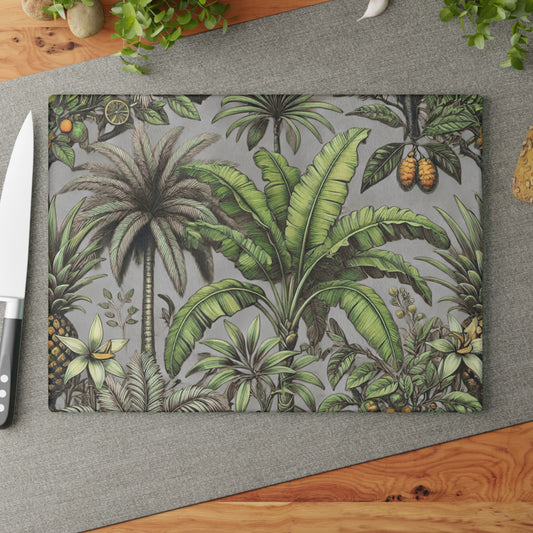 Glass Cutting Board, 2 sizes - Tropical Fruit, Grey
