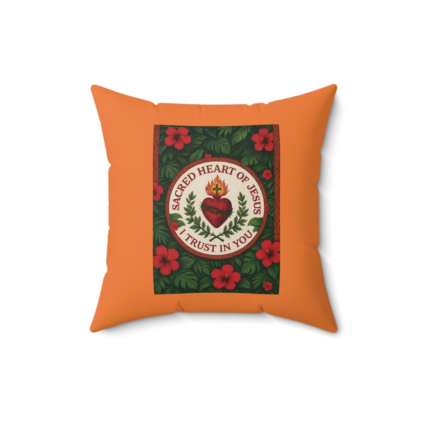 Religious Decorative Pillow - Accent Cushion, 4 Sizes / Sacred Heart of Jesus Prayer, Crusta Lt. Orange