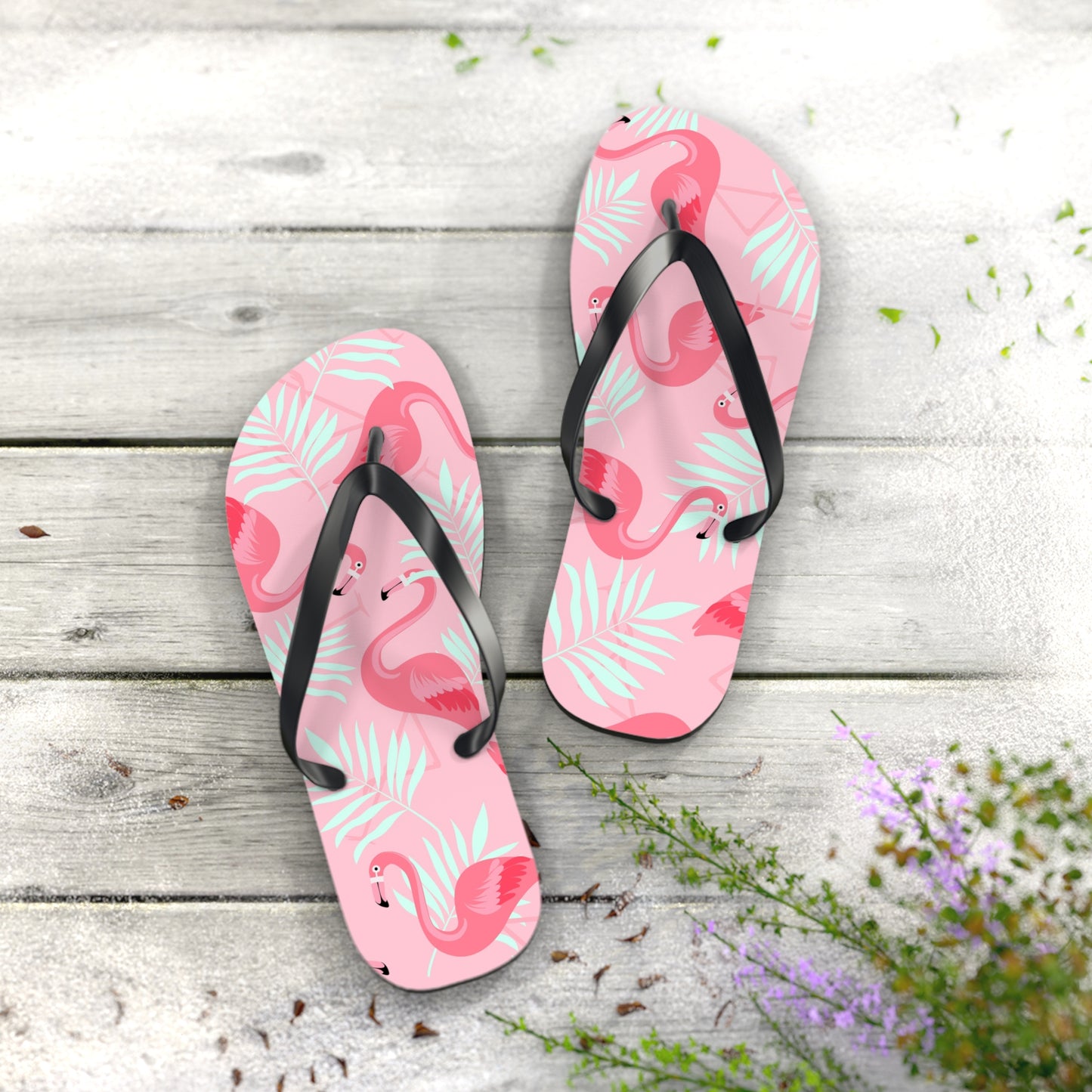 Flip Flops - Pink Flamingo / White Palms