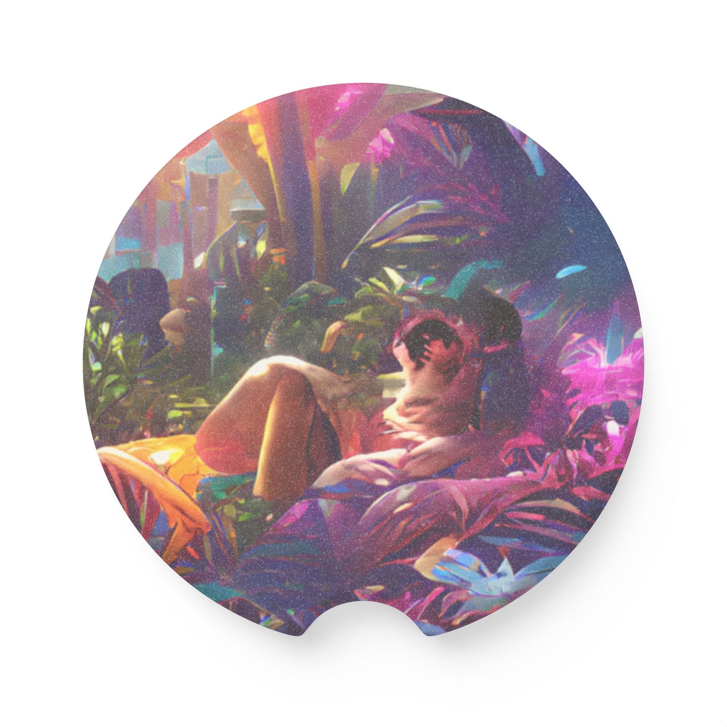 Soapstone Car Coaster - Midnight Kiss in Tropical Garden