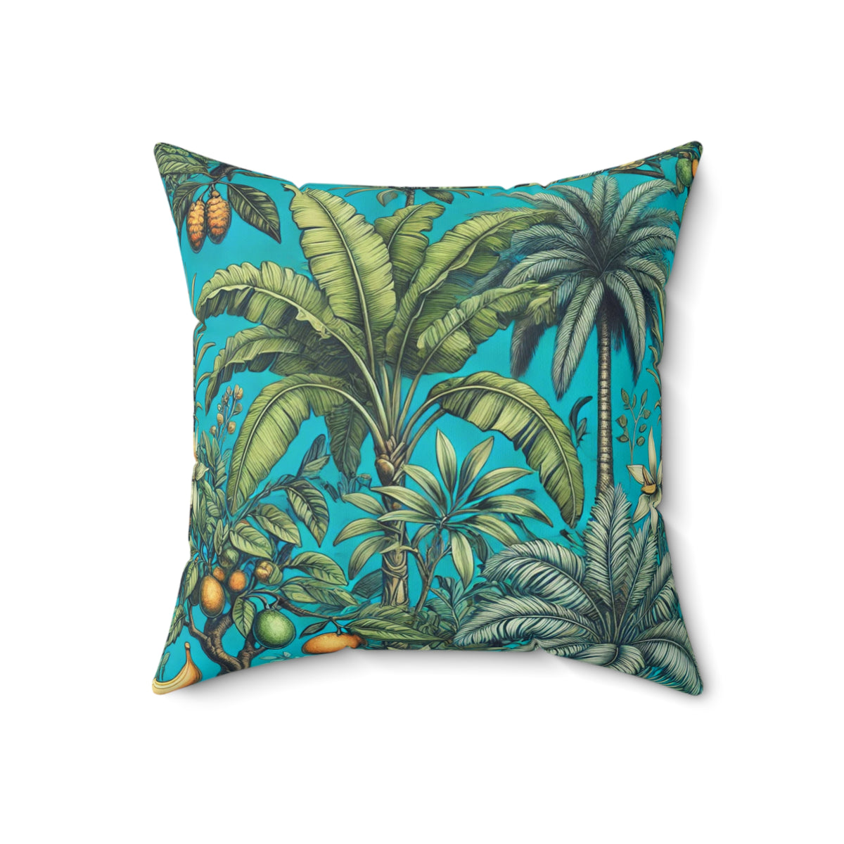 Tropical Pillow, 4 sizes - Colorful Spun Polyester Square Cushion / Tropical Fruit, Turquoise