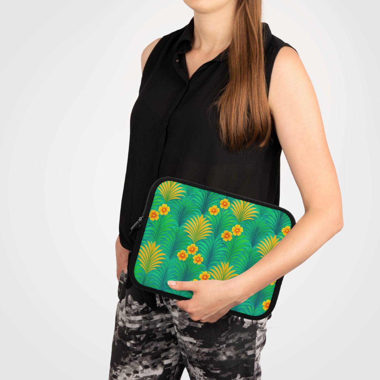 Tropical Laptop Sleeve, 5 Sizes - Perfect for Beach Lovers & Students / Sunrise Palms, Green
