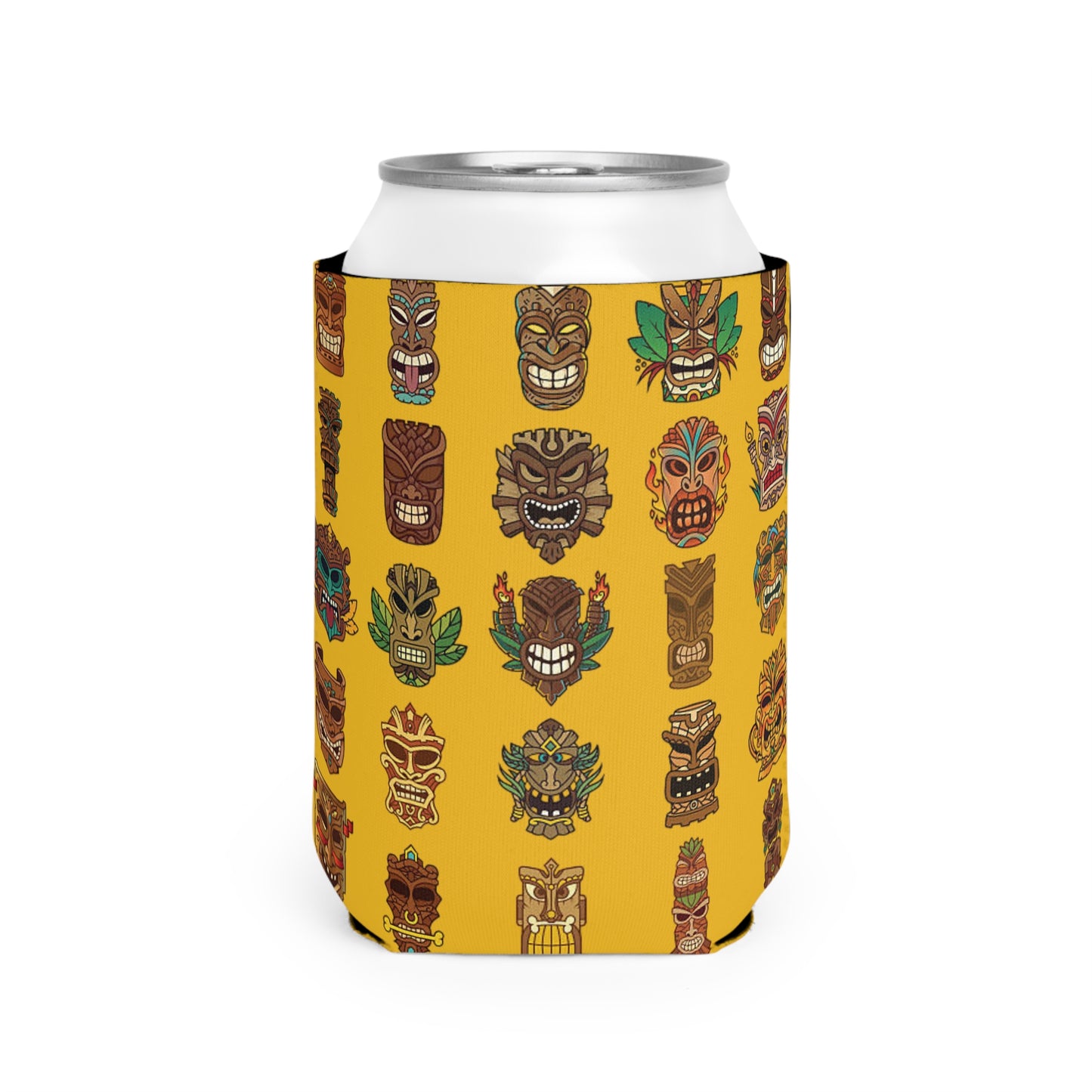 Tiny Tiki Dudes/Yellow Can Cooler Sleeve - Perfect for Outdoor Picnics