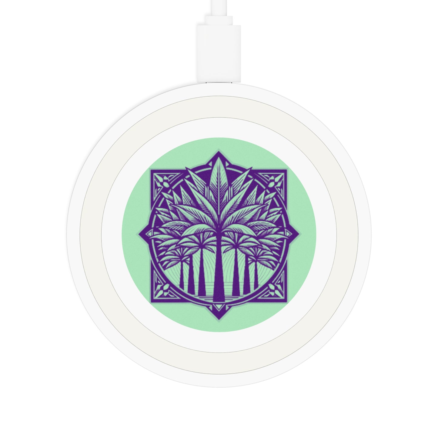 Quake Wireless Charging Pad - Deco Palm Trees, Mint Green