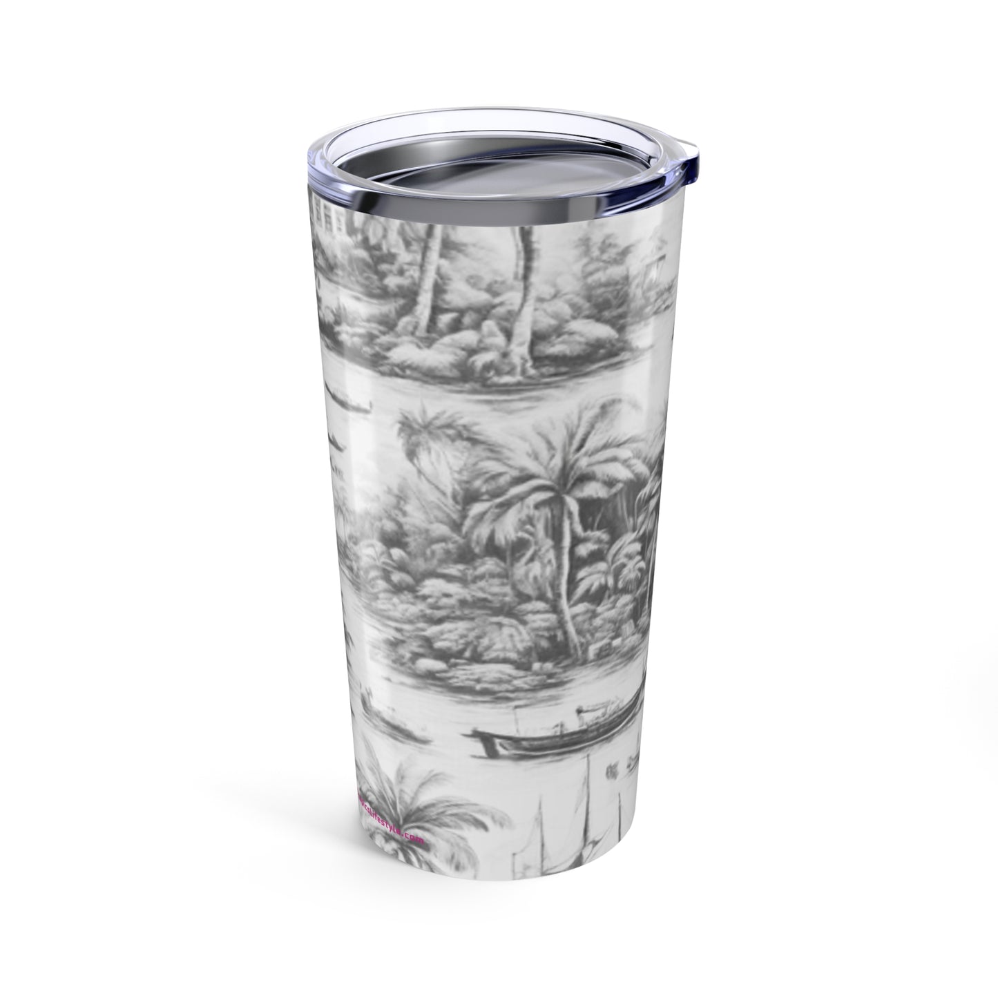 20oz Tropical Glossy Tumbler - Tropical Toile, Soft Black