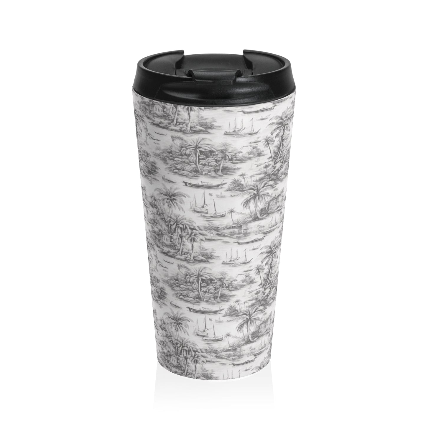 15 oz. Stainless Steel Travel Mug / Tropi Trip Toile White