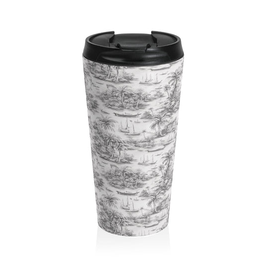 15 oz. Stainless Steel Travel Mug / Tropi Trip Toile White