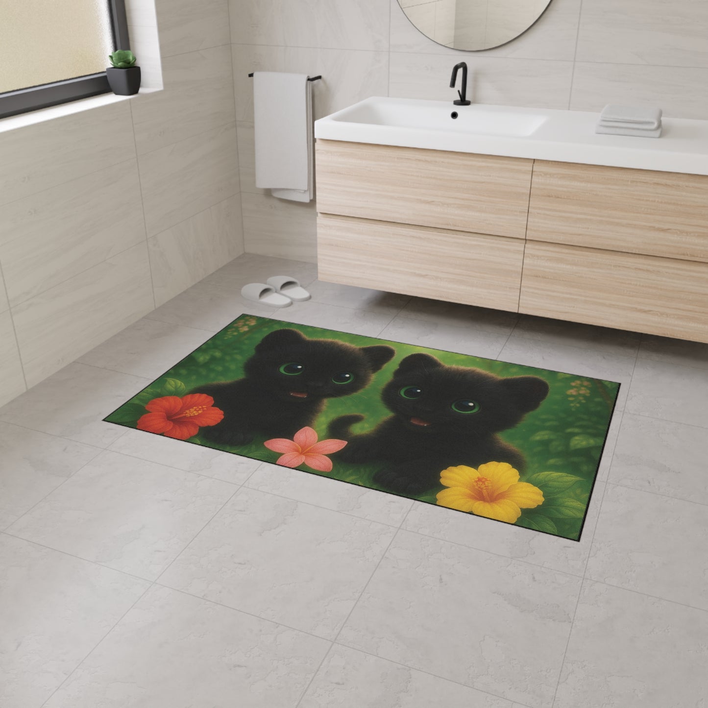 Heavy Duty Floor Mat, 5 Sizes – Tropical Area Rug for Home Décor / Baby Black Panthers