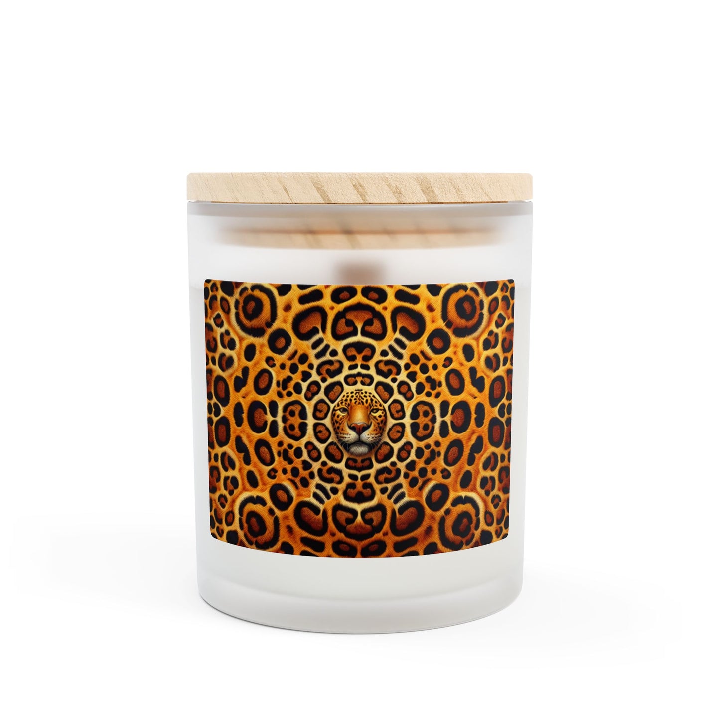 Frosted Glass Candle, 11oz - Kaleido Jaguar Spots